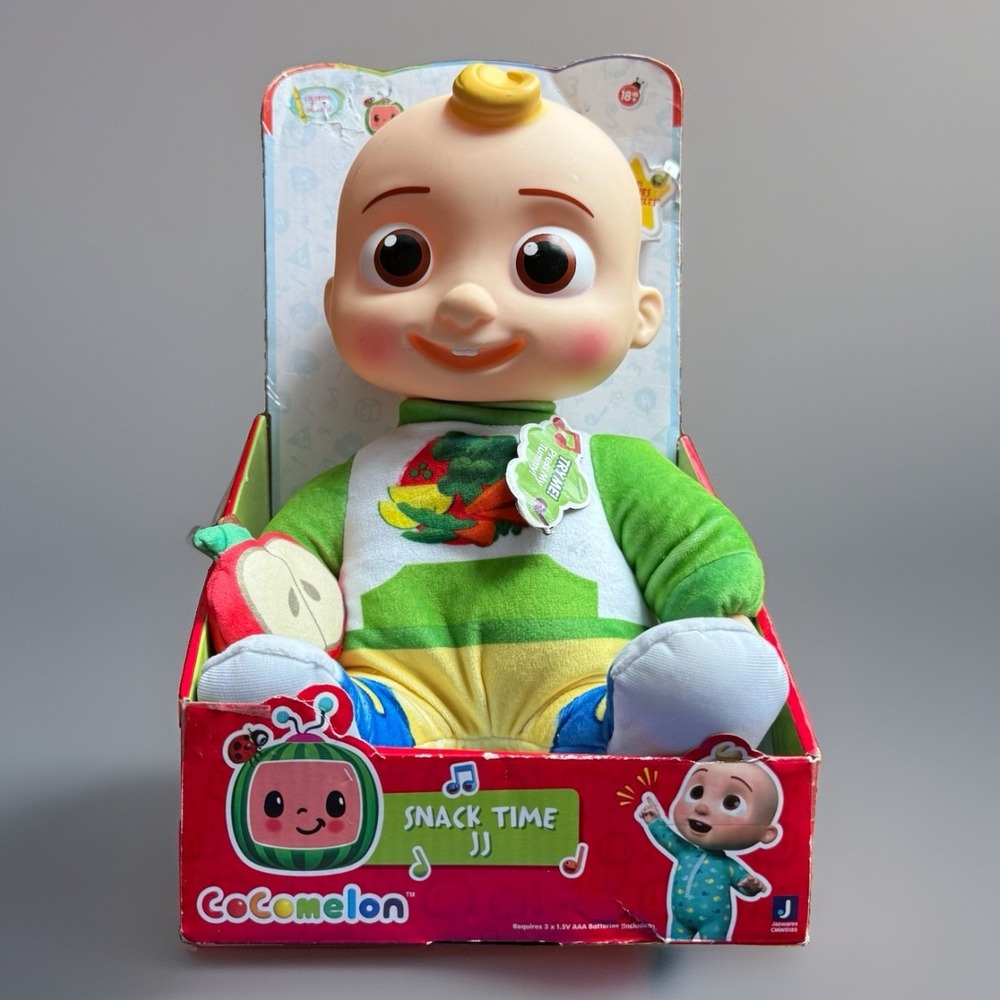 Official Cocomelon Musical Snack Time JJ Plush Baby Doll Sounds & Soft Body NEW